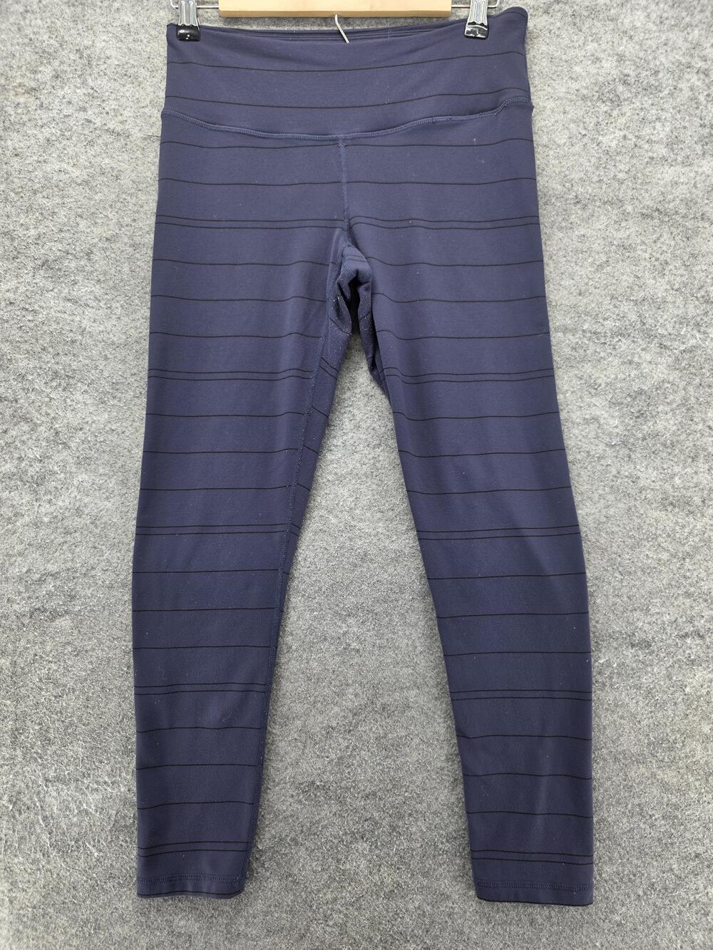 prAna Leggings Womens Medium Blue Striped Yoga Activewear Stretch Pants Athletic